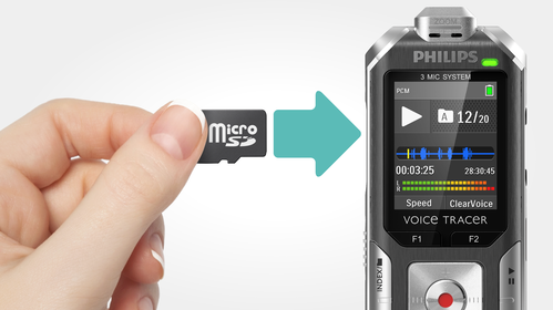MicroSD memory card slot for virtually unlimited recording