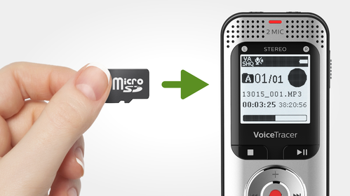 Micro SD memory card slot for virtually unlimited recording